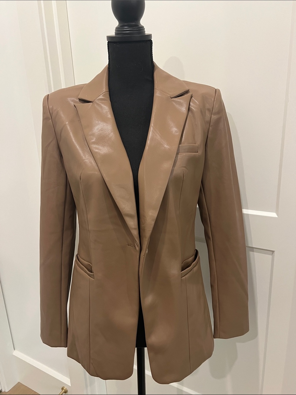 Women's Tan Faux Leather Blazer Jacket